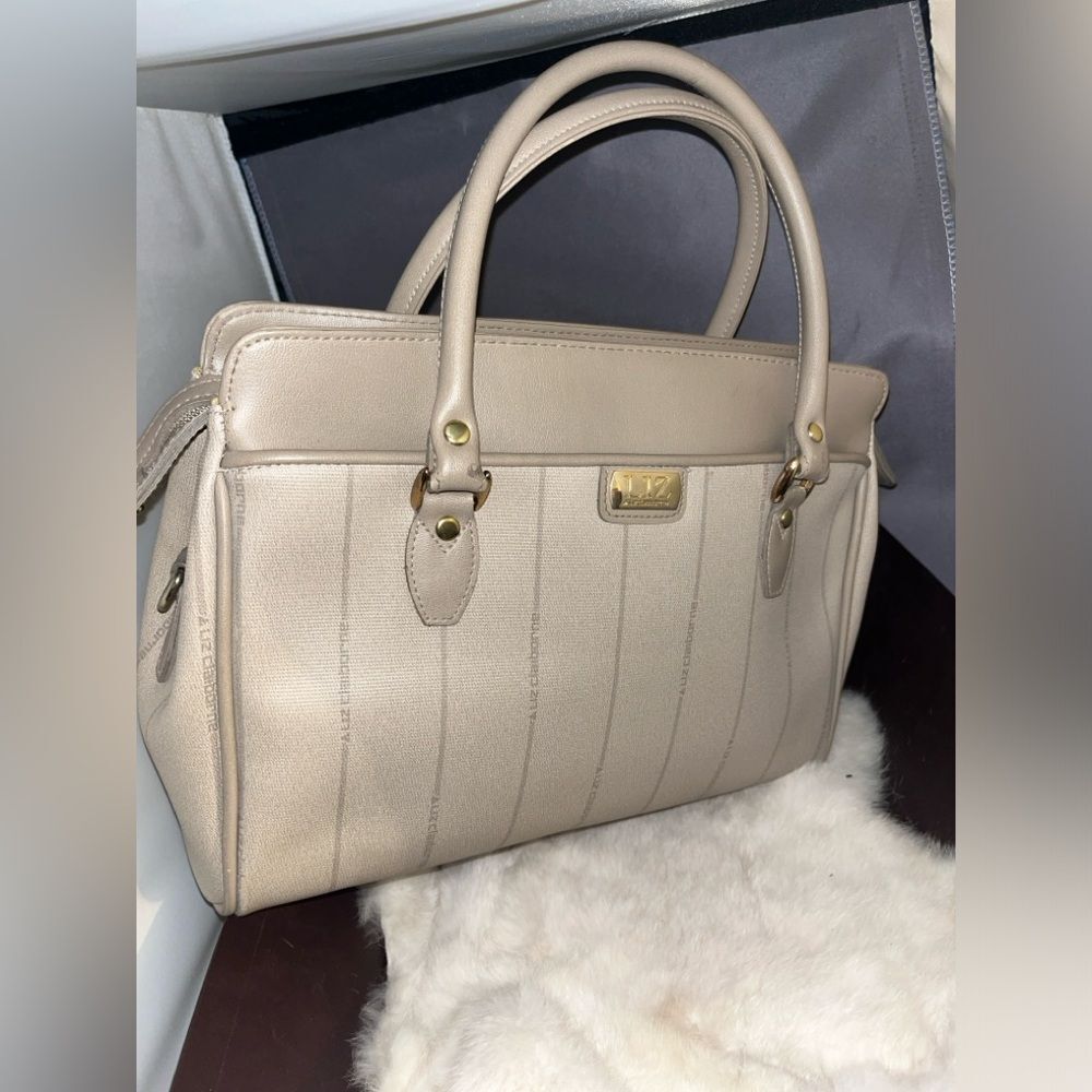 1990s Liz Claiborne Taupe Shoulder Bag Signature Monogram